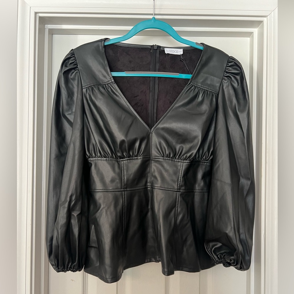 S'EDGE Pleather Long Sleeve Top. Size Small. BRAND NEW, NEVER WORN!